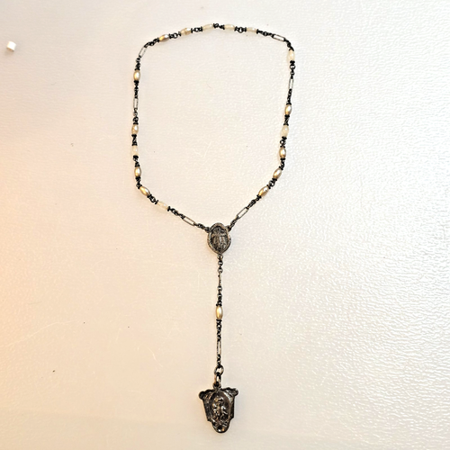 Antiker Sterling Silber Rosenkranz St Anne De Beaupre Maria Kunstperle - Bild 1 von 12