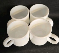 White Milk Glass Vtg. 1960's Heat Proof Coffee/Tea Mug Made in USA 3" Tall set/4
