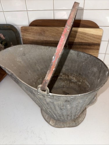 VINTAGE REEVES ACCIAIO ZINCATO MAIALE SCUTTLE CARBONE CENERE SECCHIO CON MANICO - Foto 2 di 5