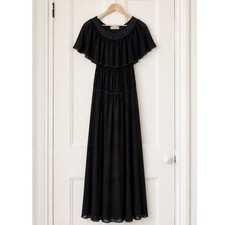 Flynn Skye Black Maxi Dress | Boho Romantic Flutter Cape Overlay | Size S