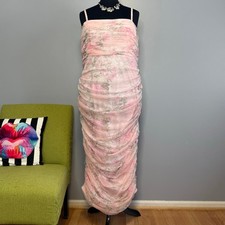 Bridal by Eloquii Pink Floral Ruched Mesh Sleeveless Tea Length Dress 20