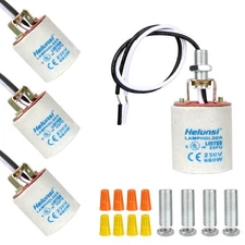 E26 E27 Ceramic Light Socket Lamp Holder with Wire, Medium Base, 4 Pack