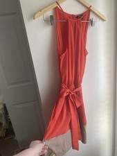 EXPRESS Coral Tan Sleeveless Mini Halter Neck Dress Bow Tie Fit & Flare Sz Small