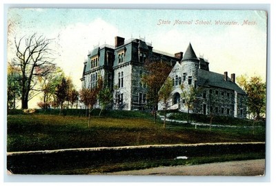 1909 The State Normal School Street Scene Worcester Massachusetts MA Postcard