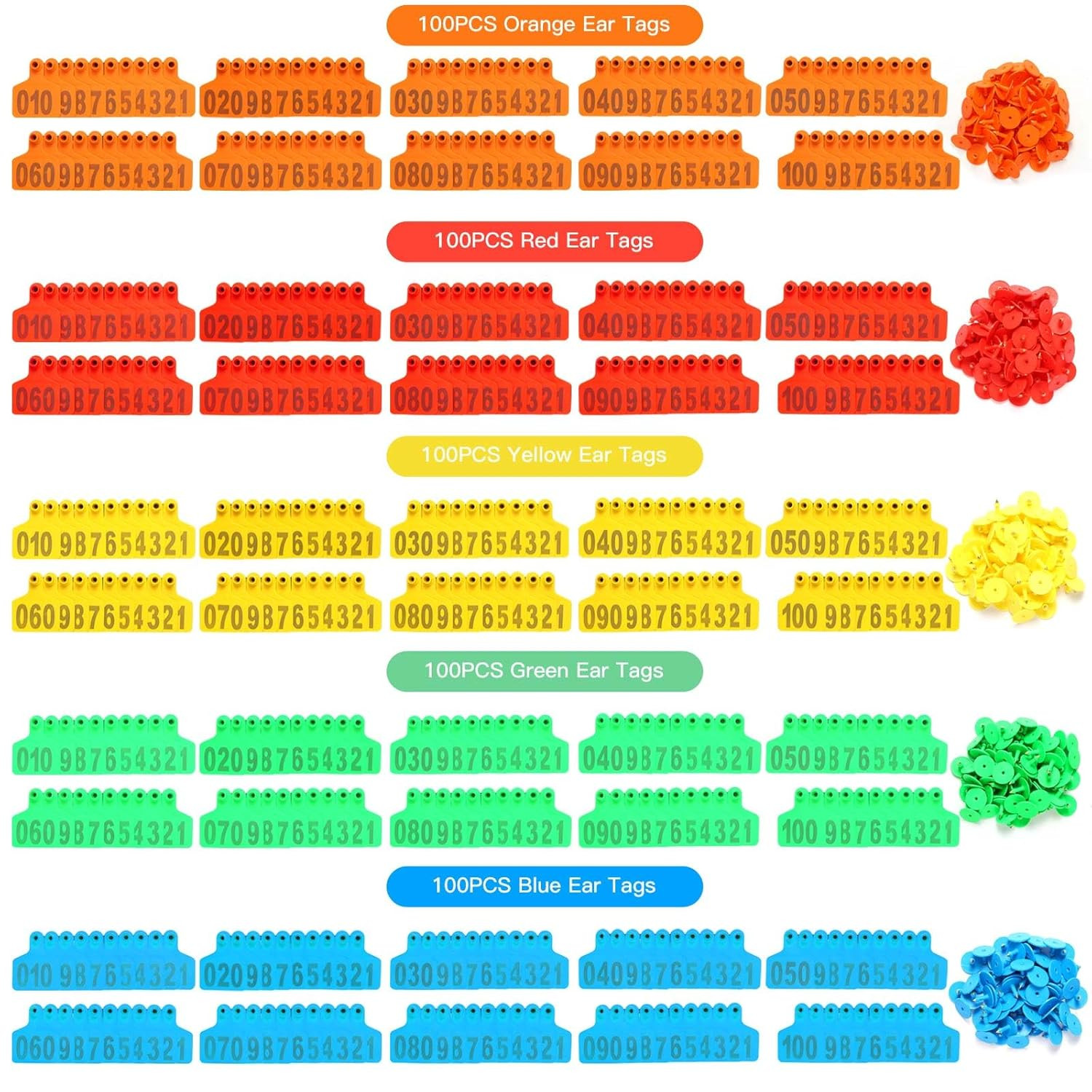 100PCS Cattle Ear Tags Large Size - Plastic Livestock Ear Tags 001-100 Number...