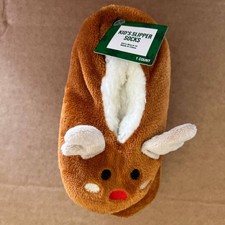 Festive Voice Kids' Rudolph The Red-Nosed Reindeer Slipper Socks Brown Size 8-10