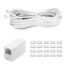 50ft White Long Telephone Extension Cord Phone Cable with RJ11 Plug Coupler