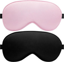 Silk Sleep Mask   2 Pack Silk Eye Mask for Sleeping, Adjustable Strap, 100 Blac