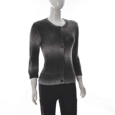 Noa Womens 3/4 Sleeve Crew Neck Ombre Fluff Pullover Cardigan Small Gray