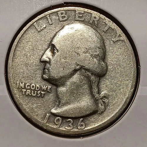 1936-D WASHINGTON QUARTER 90% SILVER (VF Details) KEY DATE