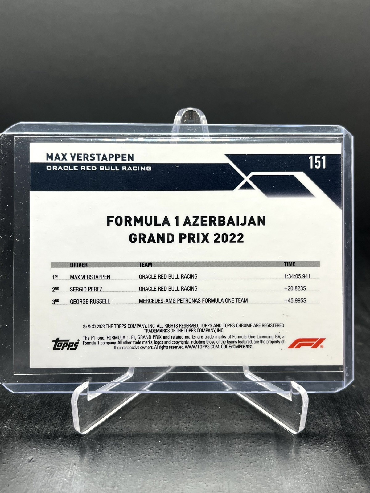 2023 Topps Chrome Sapphire F1 Max Verstappen Azerbaijan Winner Gold 09/50 #151 view 2
