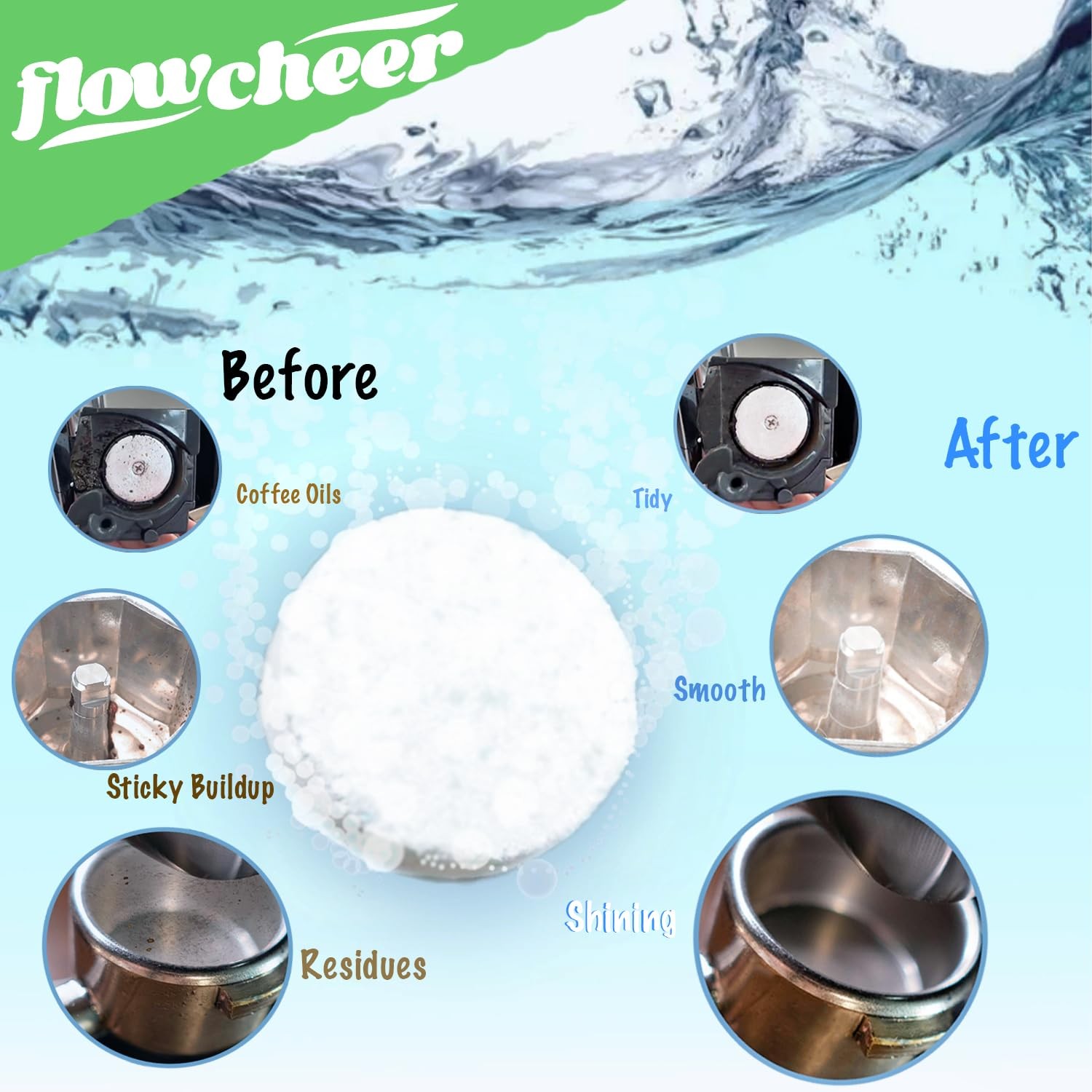 flowcheer Coffee Maker Cleaner & Descaler Tablets 1 Count (Pack of 12), White 