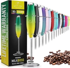 Zulay Kitchen Powerful Milk Frother Wand - Ultra Fast Handheld Drink Kiwi 