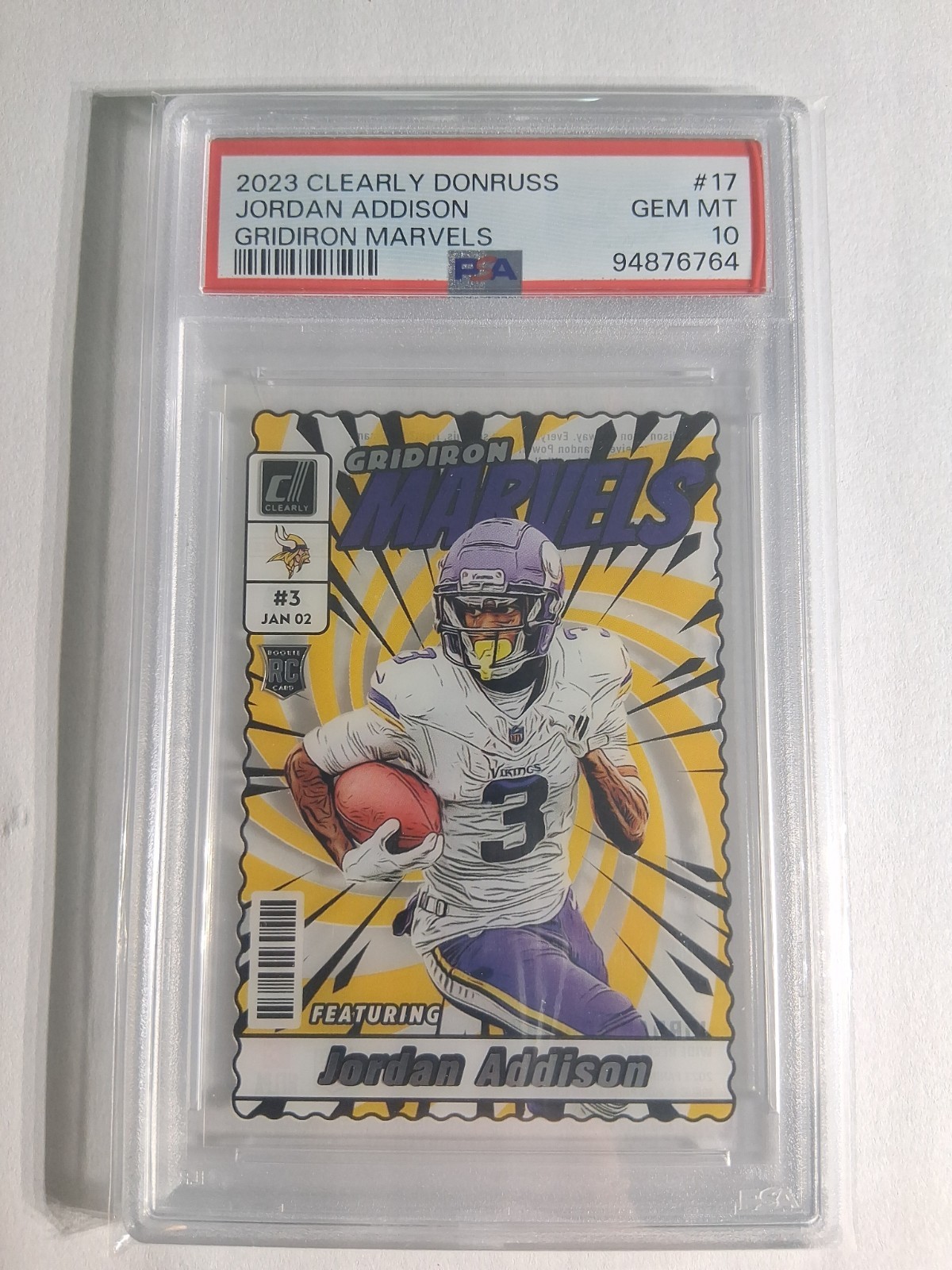 2023 Panini Clearly Donruss Gridiron Marvels Jordan Addison #17 (RC) Case Hit