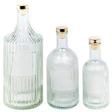 1/3 x Ribbed Fluted Glass Water Bottles Gold Lids Carafe Decanter Jugs Bedside