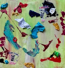 Small Mixed media original art collage assemblage  8 x 8" on canvas board