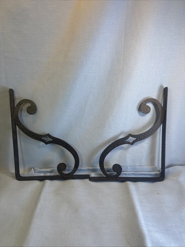 3 Vintage Black Metal Shelf Brackets 10 7/8” X 8 7/8” Scroll Design