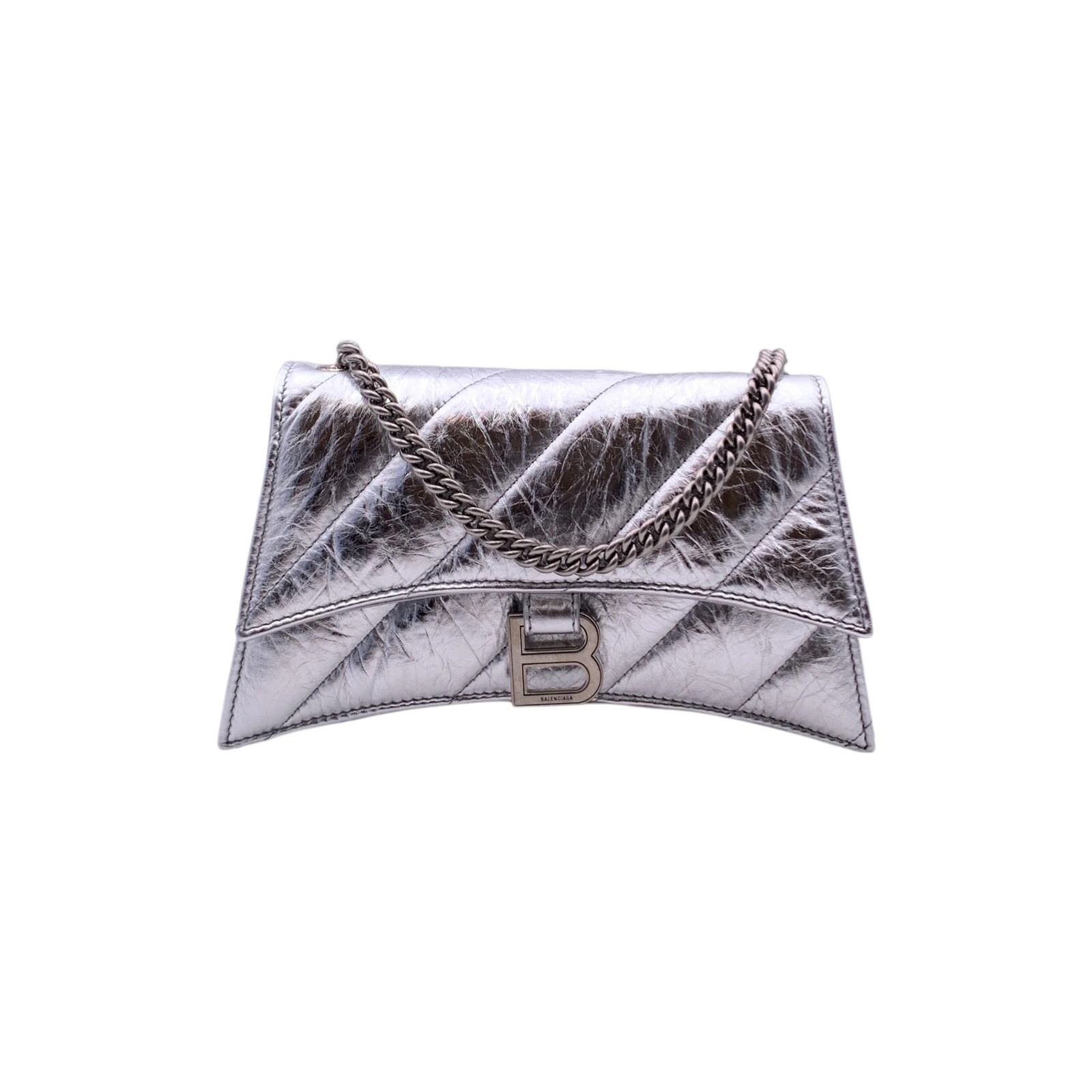 Borsa a tracolla Balenciaga Crush XS in pelle trapuntata metallizzata argento