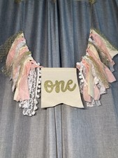 Pink Golden Floral High Chair Banner - Rose 1st Birthday Highchair Banner