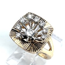 Vintage Square 14k Yellow  White Gold .32 Ct Tw Diamond Ring Size 5 1/2 - 6 Gr