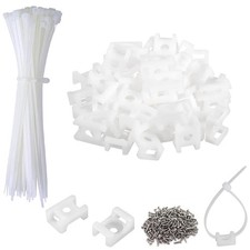 120 Set White Cable Zip Tie Mounts Kit Wire Clips Organizer Holders Clamps wi...
