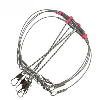10/20PCS Stainless Steel Fishing Rigs Trace Leader Rope Line Swivels Snaps Beads