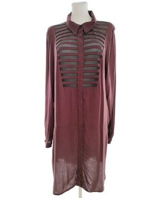 ZIZZI Damen Geknöpfte Tunika Bluse Gr. XS Purpur Langer Ärmel Knöpfe Einfarbig