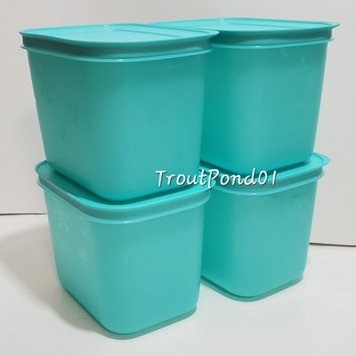 Tupperware Freezer Mates Plus Snowflake 4 3/4 c / 1.2 Quarts Aqua Blue Set of 4