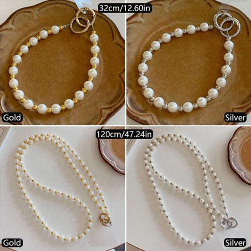 With Card Pearl Phone Lanyard 120cm Messenger Bag Chain Wallet - Photo 2 sur 13