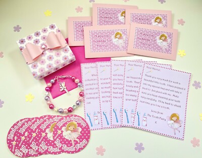 Personalisierte Zahnfee Buchstaben, Armband, Geschenkbox und Aufkleber, Zahnfee