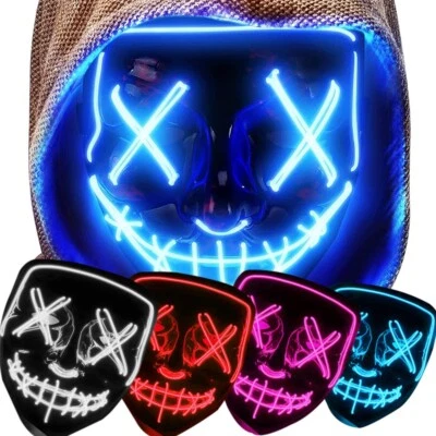 Halloween Purge Maske LED Horror Leucht Lichteffekten Neon Party Karneval Retoo
