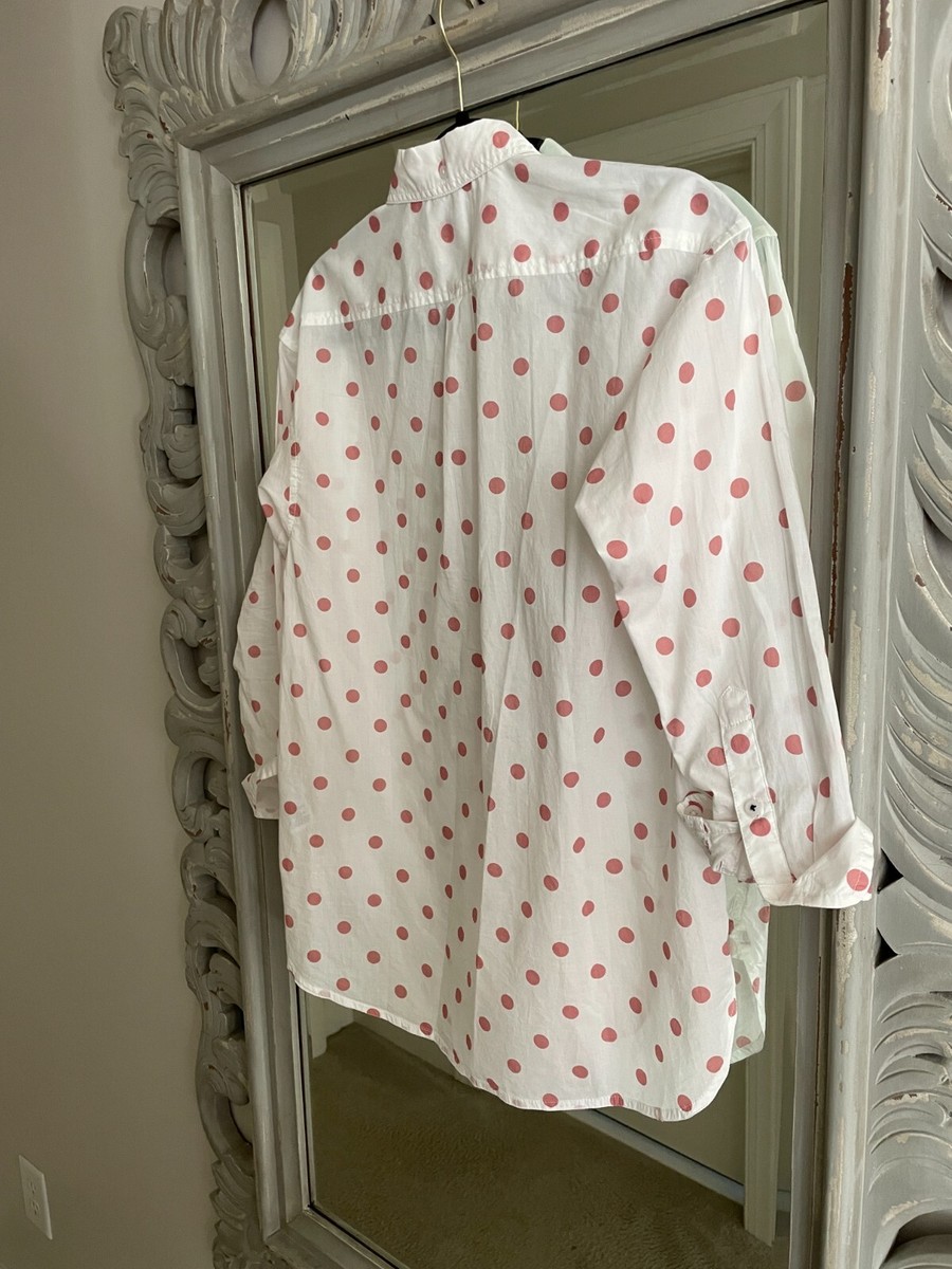 J.Crew Relaxed Button-up White Shirt with Pink Polka Dots