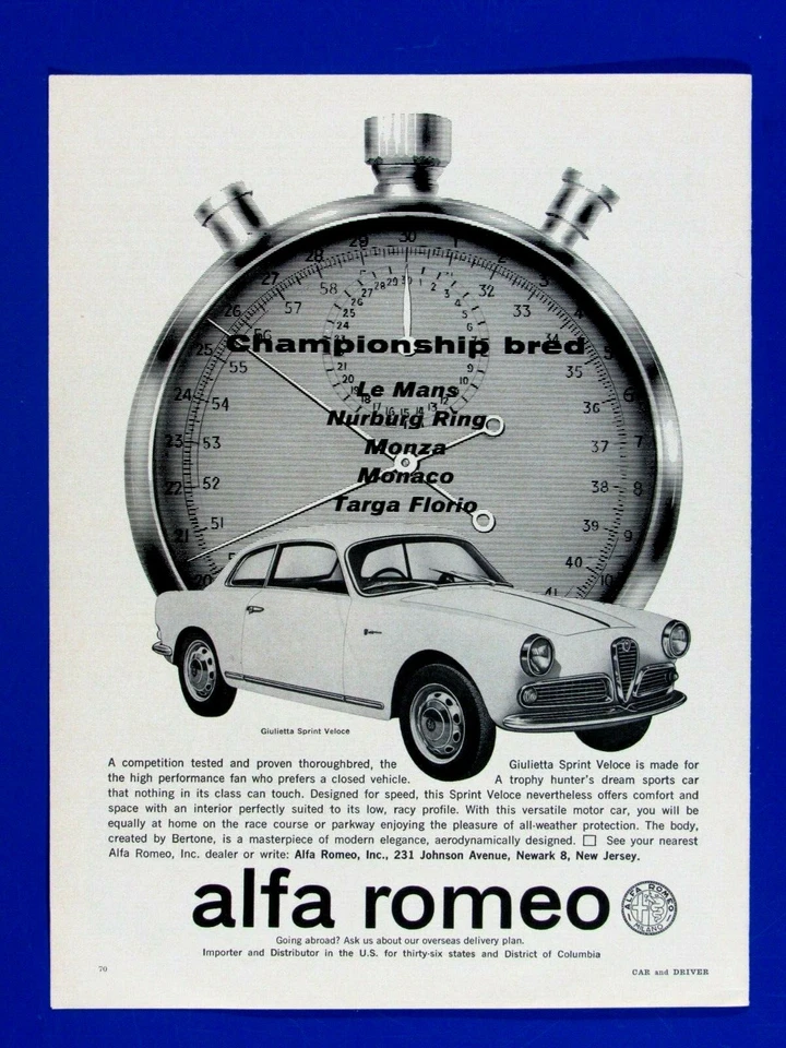 Alfa Romeo Giulietta Sprint Veloce Championship Bred 1962 anuncio impreso original Foto 2 de 4