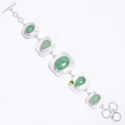 Green Aventurine Peridot Gemstone Fashion 925 Silver Bracelet 7.5
