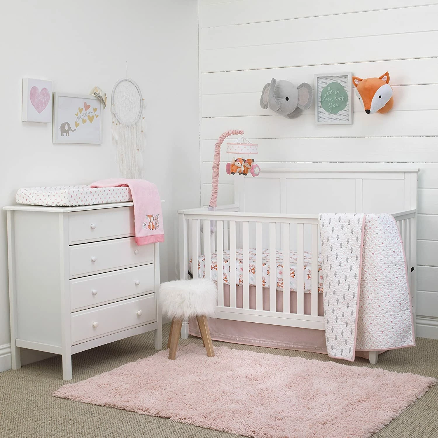 Aztec: Mix & Match 7pc. Crib Bedding Set- Pink/Grey/White by NoJo