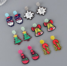 Holiday Dangle Drop Charm Earrings Christmas Snowman Tree Snowflake Jingle bell