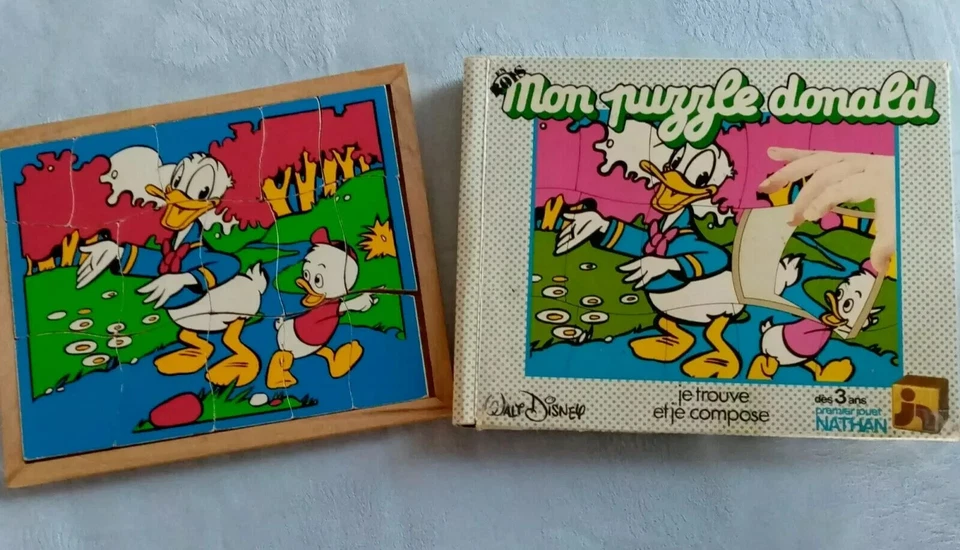 LOTS 2 ANCIENS PUZZLE EN BOIS WALT DISNEY NATHAN DONALD/BAMBI ANNEE 1978 - Photo 3/4