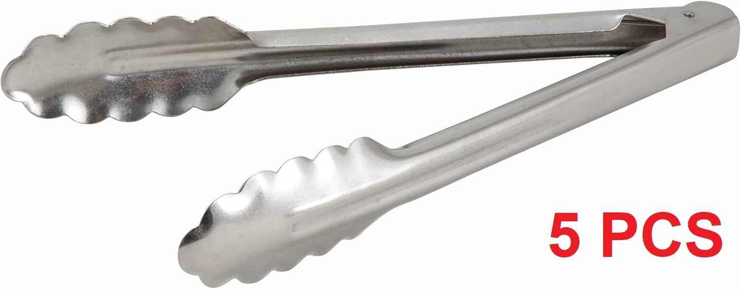 Winco Stainless Steel 9 inch Tong, Coiled Spring Medium Weight Utility, (5 pcs)