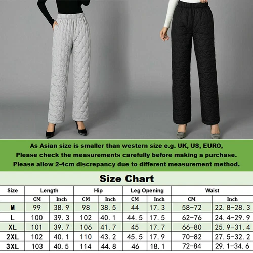 Women Thick Pants Padded Quilted Thermal Trousers Elastic Waist Sweatpants Grey - Bild 9 von 32