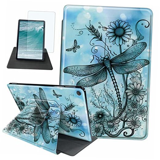 Rossy Case for Kindle Fire HD 8 & Fire HD 8 Plus Tablet Blue Flowers Butterfly