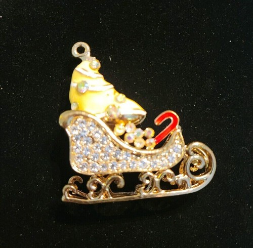 FASHION NECKLACE- SANTA'S SLEIGH W/SILVER STONES Betsey Johnson? Nice! USA