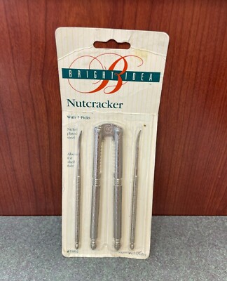Vintage Bright Ideas 5'' Nickel Plated Steel Nutcracker w 2 Picks in Package Fish