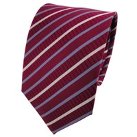 Tigertie Seidenkrawatte Rot Dunkelrot Weinrot Blau Silber Gestreift - Krawatte