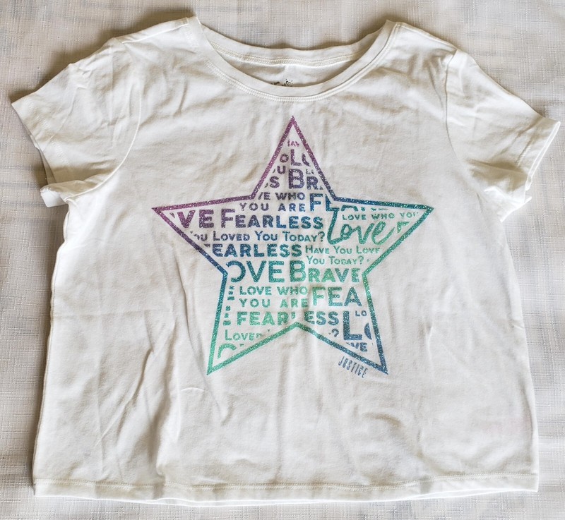 Girls White Star “Love Who You Are, Fearless/Brave” Justice T-Shirt size 10