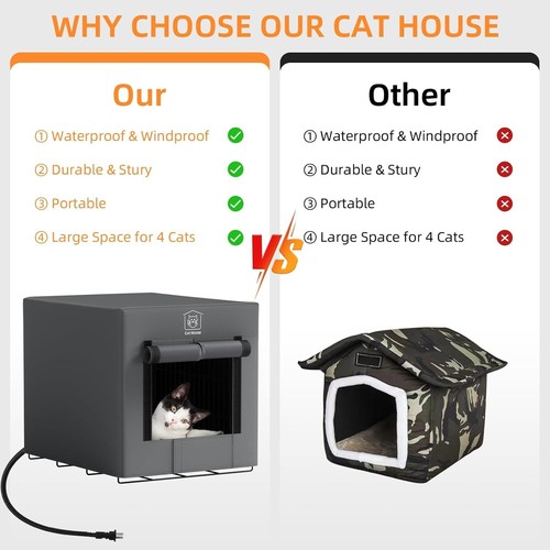 Large Heated Cat House for Outdoor Cats in Winter, Insulated Cat House Weathe... - Imagen 6 de 8