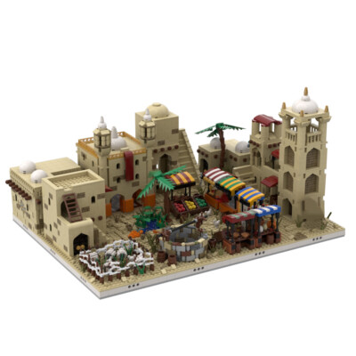MOC: Village with Water Well, Oasis, Houses, Towers and Market 3957 Pieces