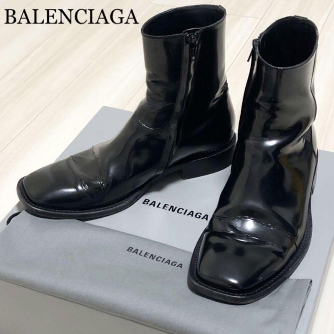 BALENCIAGA Black Leather Side Zip Boots Square Toe Size 41 w BALENCIAGA Black Leather Side Zip Boots Square Toe Size 41 w
