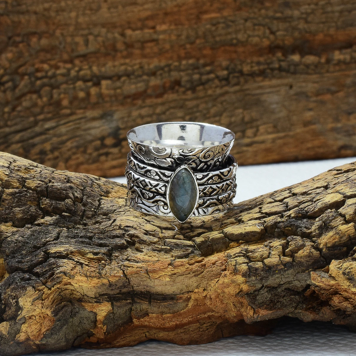 Anelli Misti Misure Ingrosso Lotto Di 5 Anelli Con Pietra Labradorite Placcati Argento 925 - Fascida, Taglie Miste, Per Ingrosso Anelli Placcati 925 Taglie Miste - Foto 3