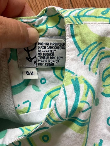 VTG Lilly Pulitzer Girls Green Blue Fish Swirl Print Shift Dress Pockets Boho 6X - Picture 10 of 10