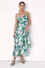 Lulus Style Soiree Emerald Floral Print Satin Sleeveless Maxi Dress Sz XS NWT
